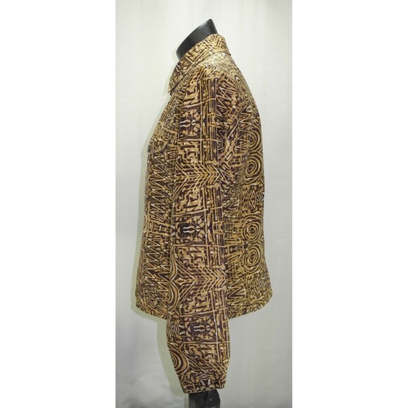 Transitions Gold Brown Print Silk Button-Front Lined Shirt Jacket - Women's M - Picture 4 of 7
